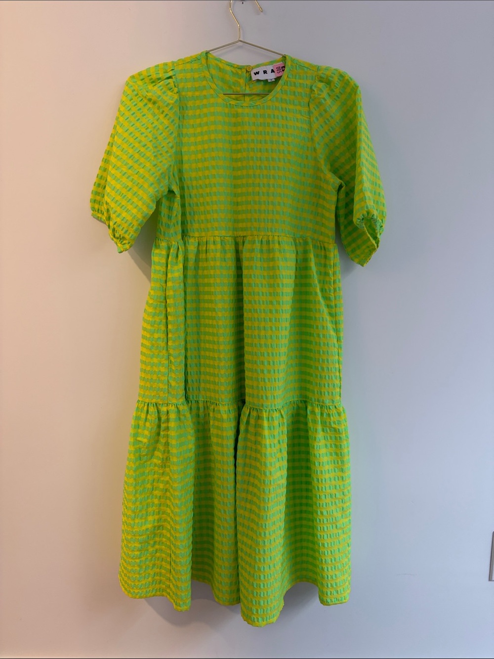 Wray NYC lime green gingham dress with pockets!
